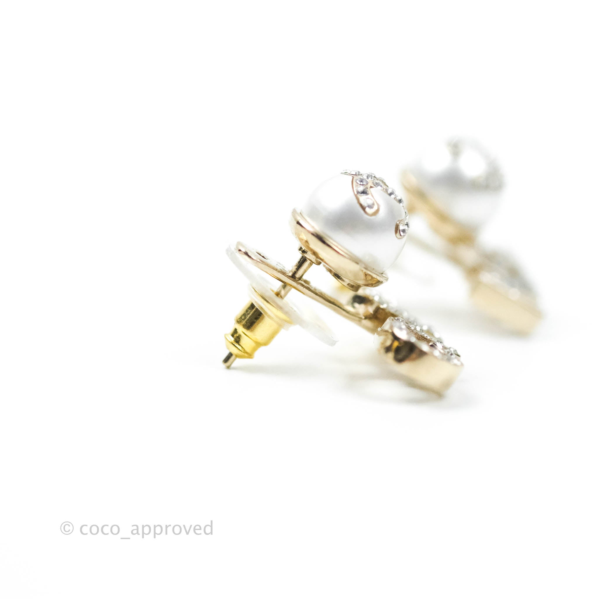 Chanel CC Pearl Rhinestone Earrings Gold Tone 21A - Luxury Fashion Jewelry for Women | Perfect for Parties, Weddings & Special Occasions