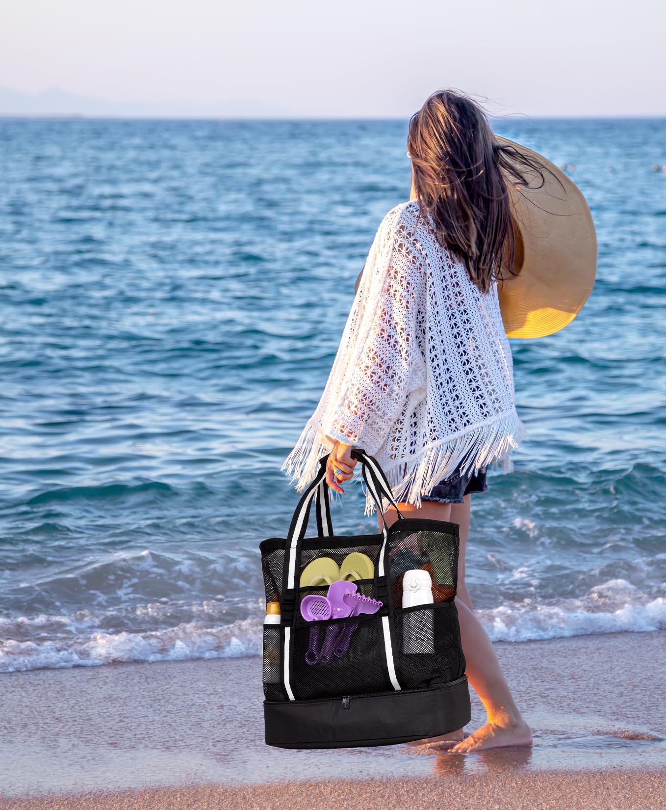 **Women's Beach Bag with Insulated Cooler & Waterproof Phone Pouch - 7 Exterior Pockets, Clear PVC Zipper Pocket - Perfect for Pool, Travel & Outdoor Adventures**