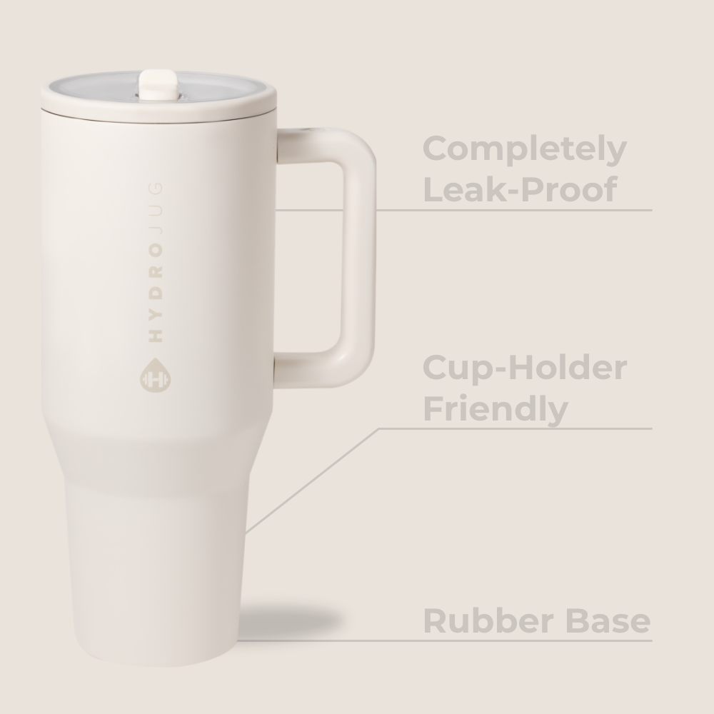 40Oz Cream Traveler Tumbler with Handle & Straw - Insulated Stainless Steel Water Bottle for Hot & Cold Drinks - Perfect for Travel, Gym, Hiking & Outdoor Activities