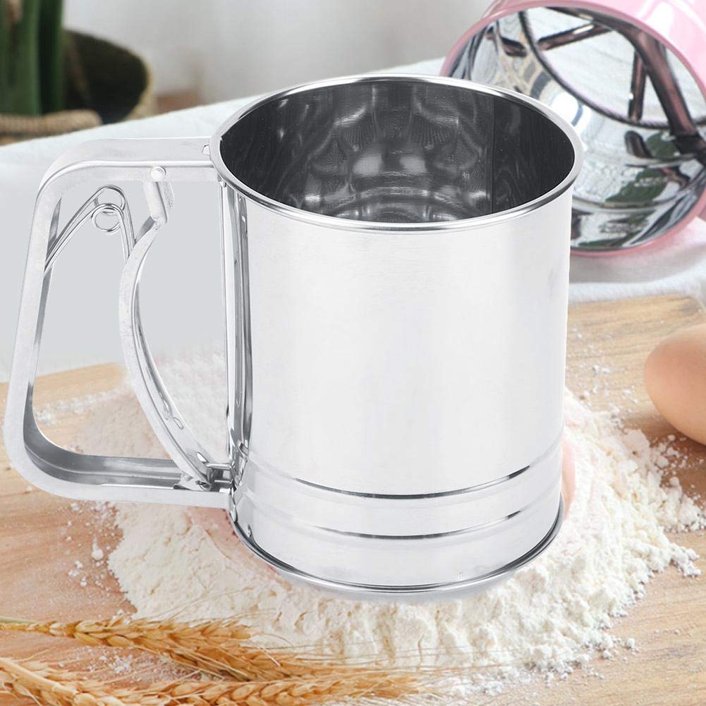 Premium Stainless Steel Powder Sifter - Double Layer Fine Mesh Flour Sugar Spice Sieve for Baking | Handheld Kitchen Strainer for Cake Decorating, Cookie Making & Cooking Essentials