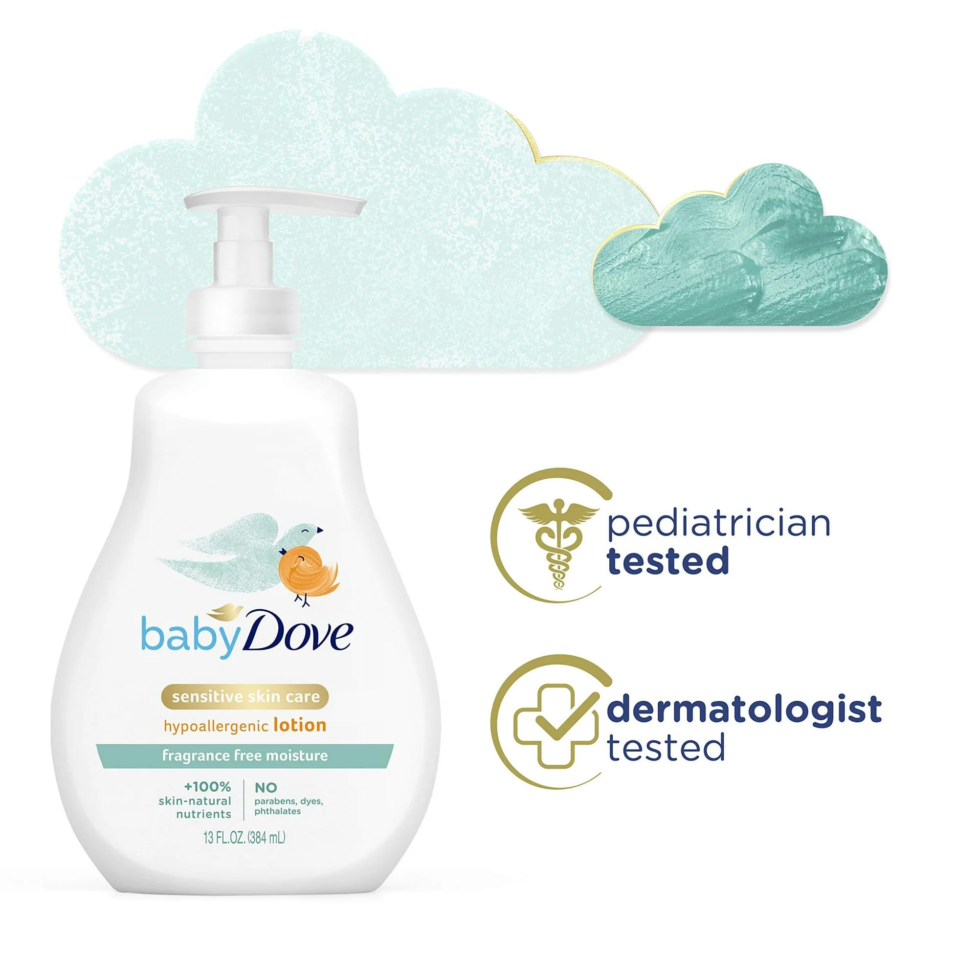 Baby Dove Sensitive Moisture Face & Body Lotion for Babies - Fragrance Free & Hypoallergenic - 13 Oz (Pack of 4) - Gentle Daily Moisturizer for Dry & Sensitive Skin - Perfect for Newborns, Infants & Toddlers