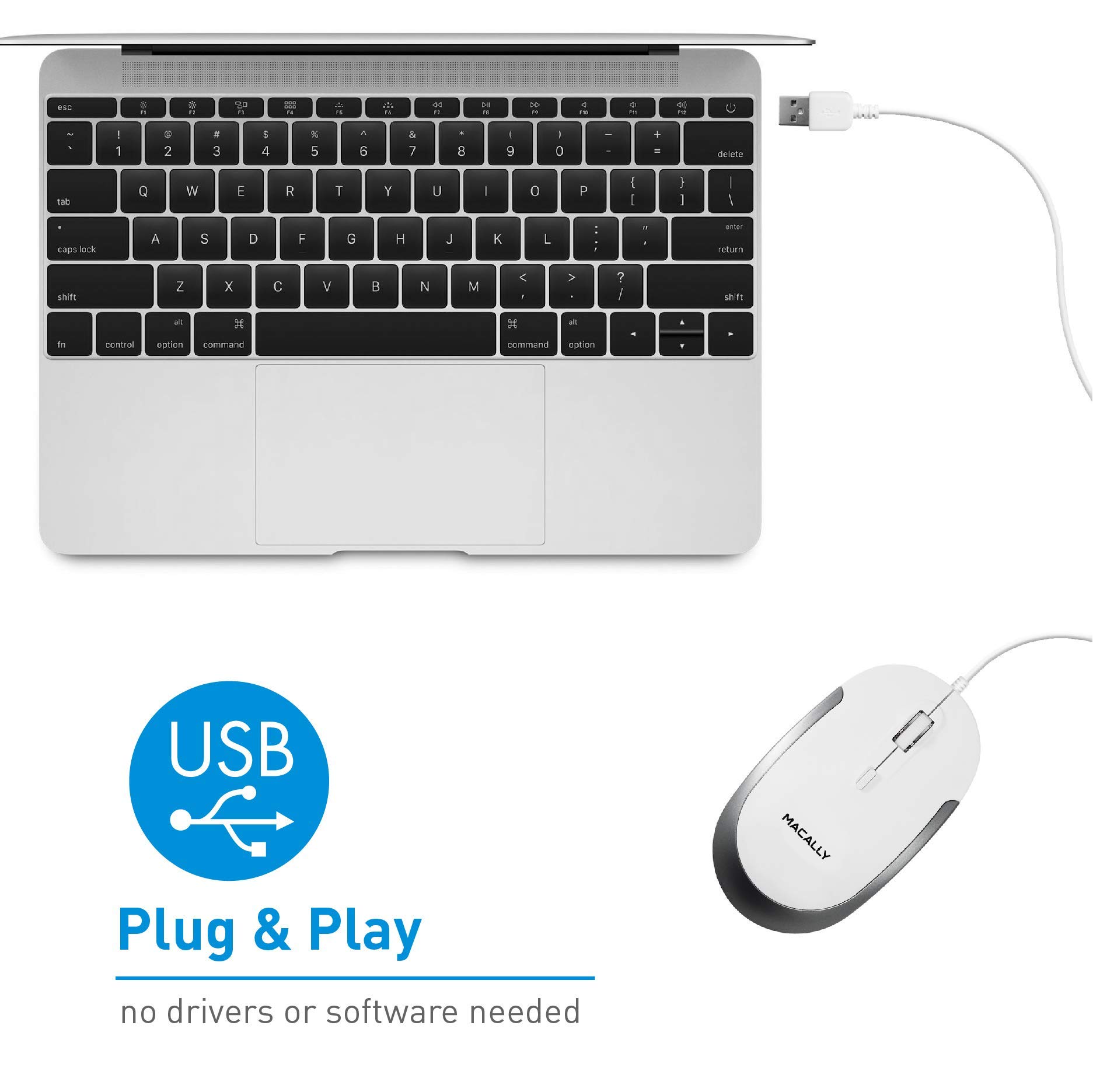 Macally Mini Wired Keyboard and Quiet Wired Mouse Set - Compact USB Computer Keyboard & Silent Click Mouse for Office, Home, Gaming & Productivity Workspace Setup
