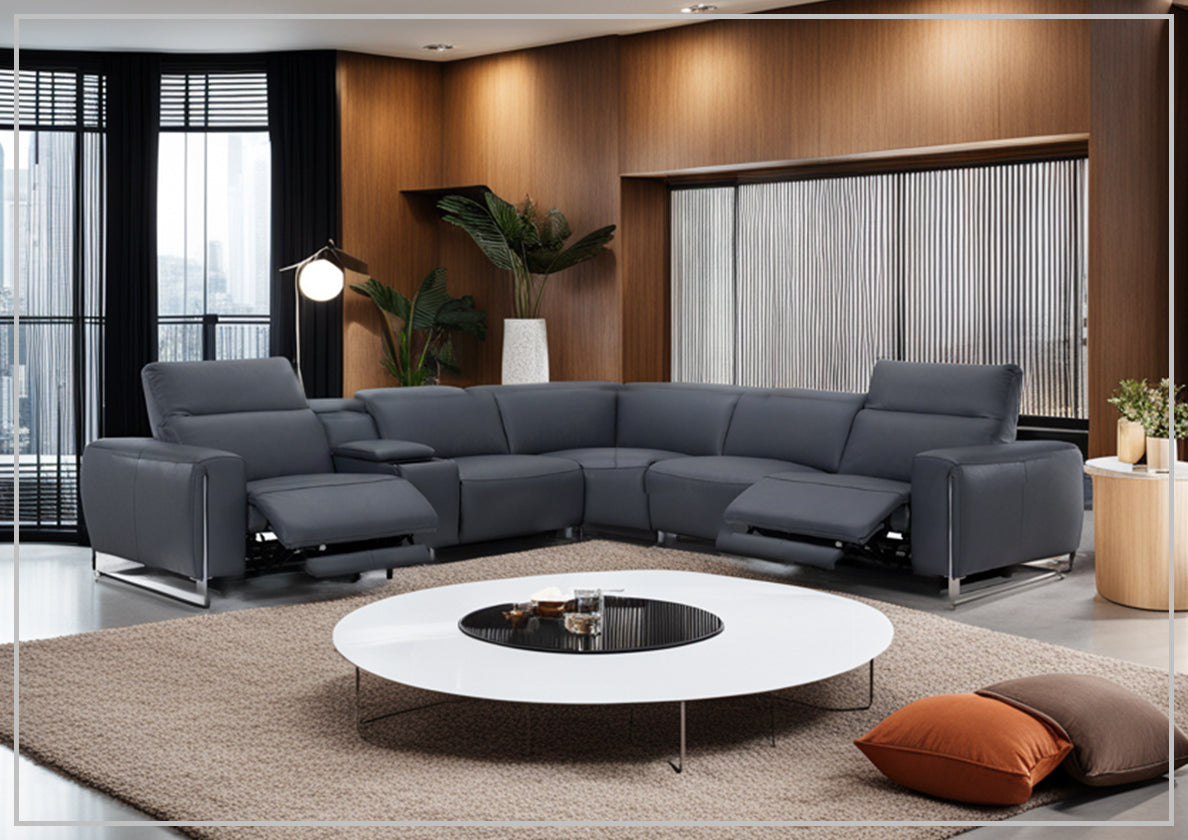 Gio Italia Picasso 6-Piece Motion Recliner Sectional Sofa Set with Power Recline & Cup Holders - Modern L-Shaped Living Room Furniture for Home Theater & Family Gatherings