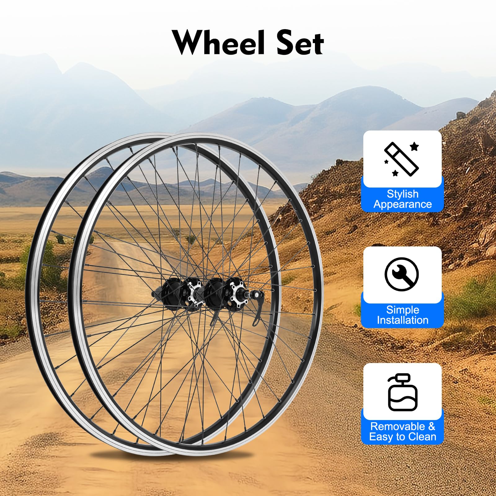 29 Inch Mountain Bike Wheelset - Aluminum Alloy Rim Disc Brake MTB Wheels with Quick Release (Front & Rear) - Black Bicycle Wheels for Trail Riding & Off-Road Cycling