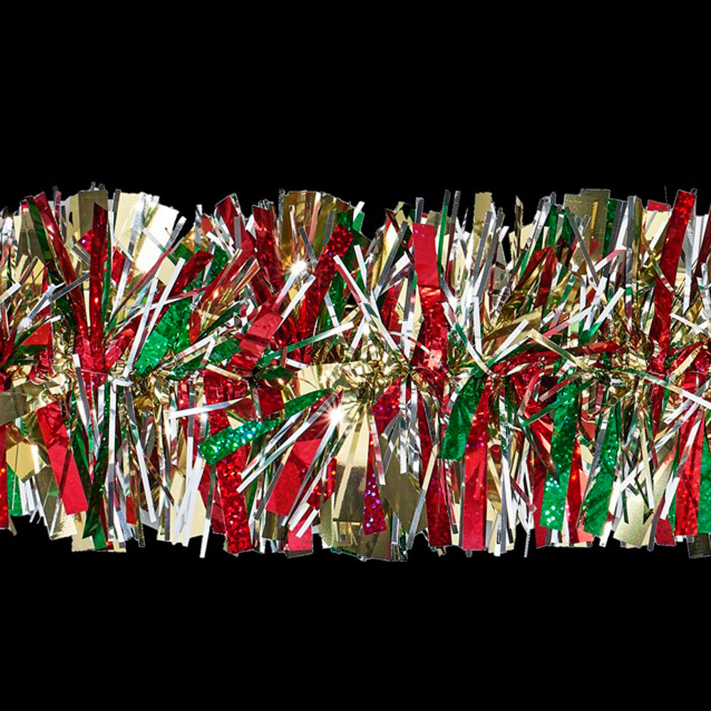 10' Deluxe Deco Laser Red, Green, Midas Gold & Silver Tinsel Garland - Perfect for Christmas Tree Decorations, Holiday Parties & Home Festive Decor