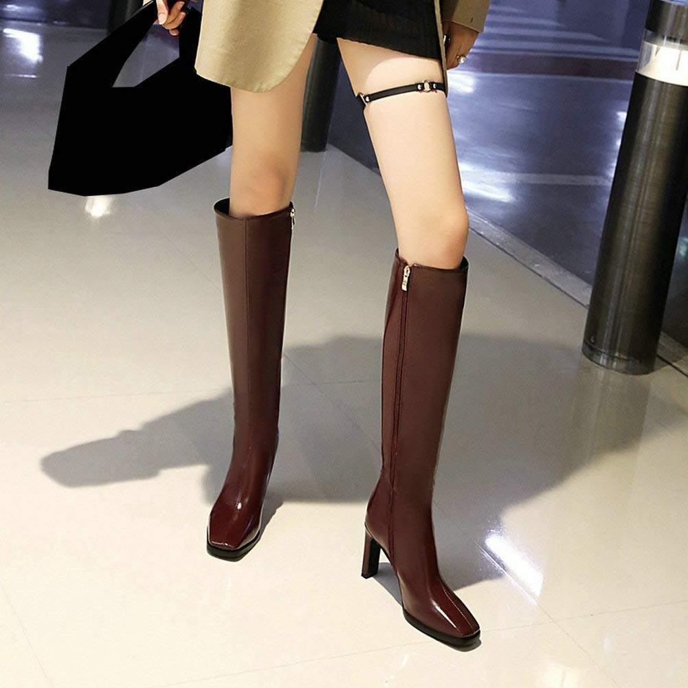 Caradise Women's Chunky Heel Knee High Boots with Square Toe & Zip Up - Stylish Winter Fashion Boots for Office, Party & Night Out
