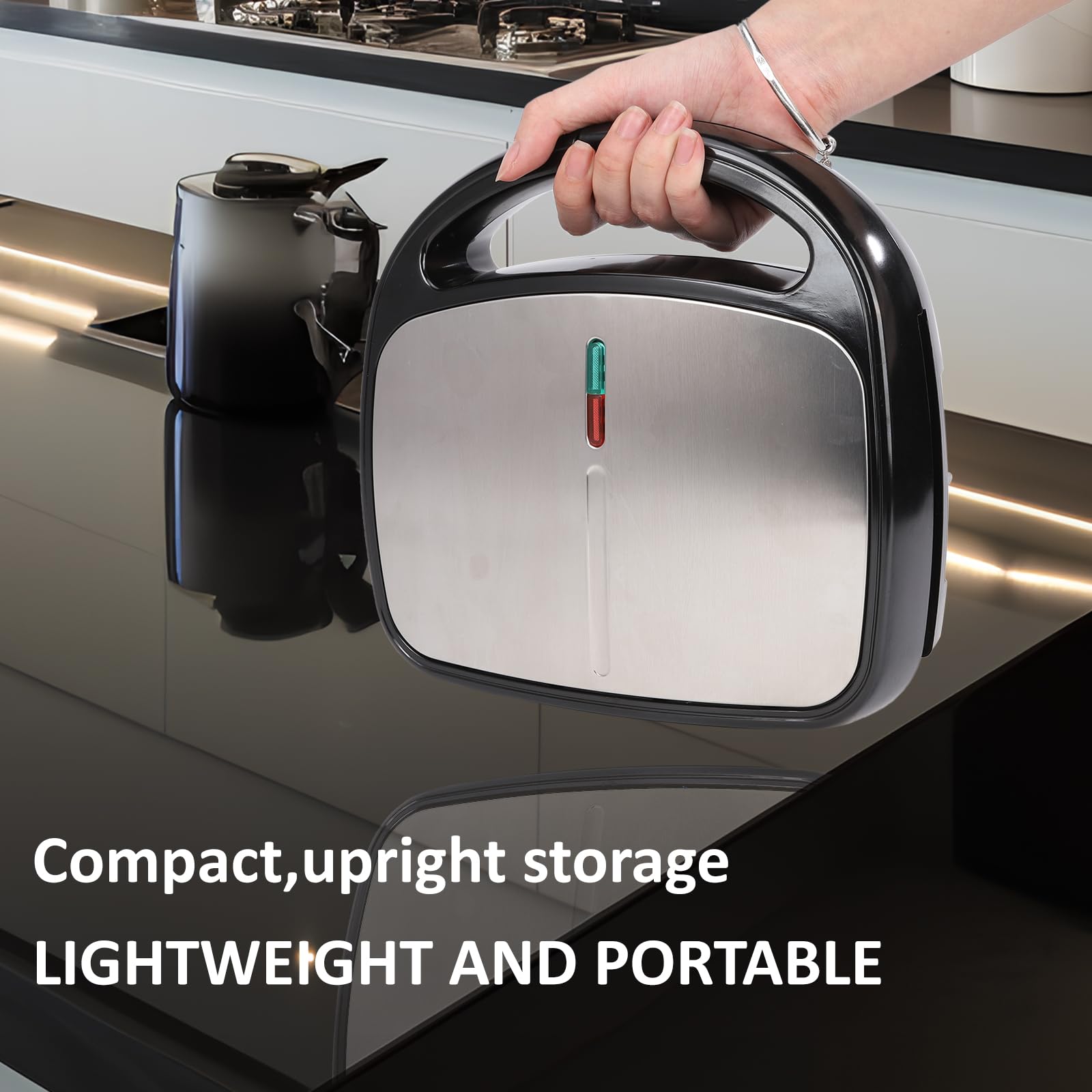 800W Sandwich Maker with Non-Stick Plates | Double-Sided Heating Grill Press for Panini, Grilled Cheese & French Toast | Easy to Clean & Store | Perfect for Breakfast, Lunch & Quick Snacks (Model H206A)