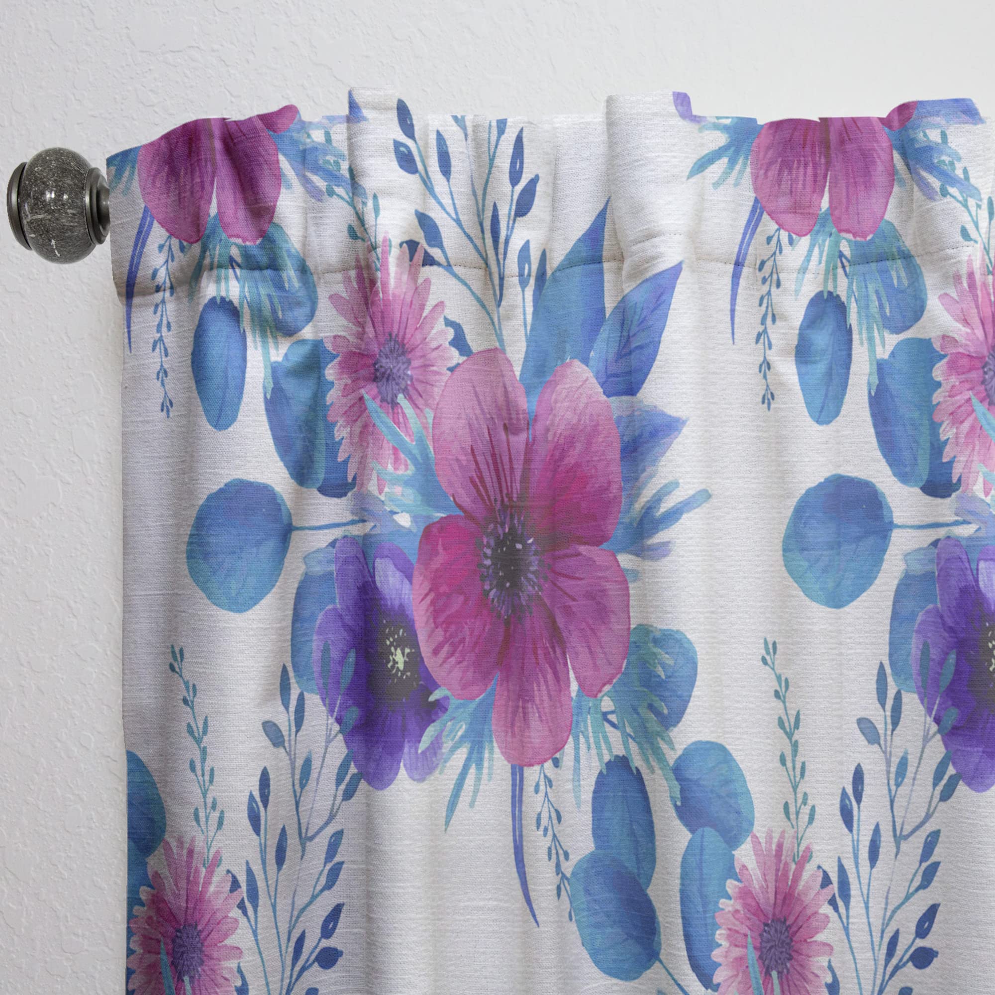 DesignQ Purple Pansy Floral Curtains - Thermal Insulated Blackout Drapes for Bedroom & Living Room - 52x95 Inch Single Panel - Elegant Blooming Flowers Design for Home Decor & Light Control