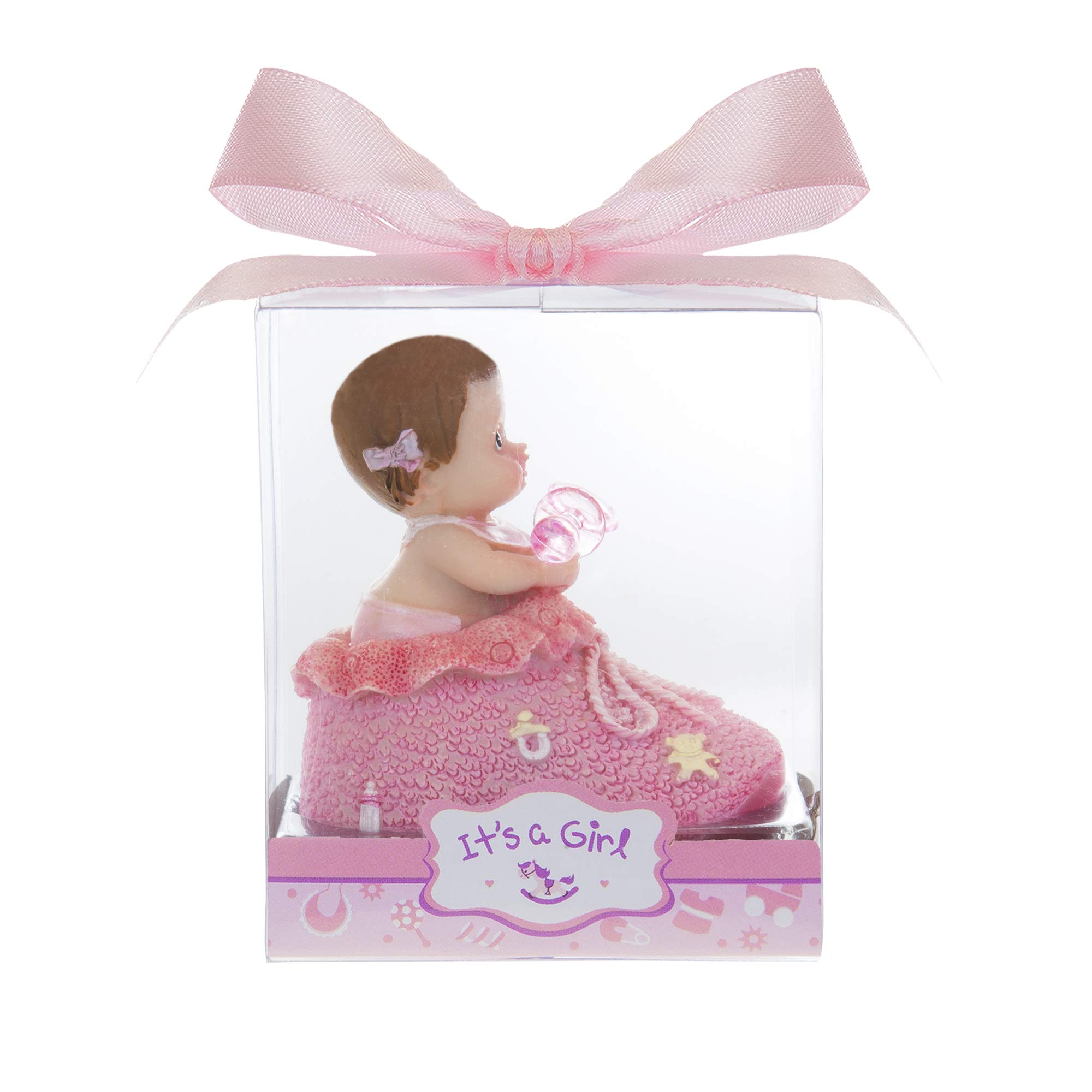 12-Piece Keepsake Figurine Set - Baby Girl in Pink Boot Holding Pacifier | Perfect for Pregnancy Announcements, Gender Reveal Parties, Baby Showers & Birthdays | Cute Nursery Decor & Celebration Favors