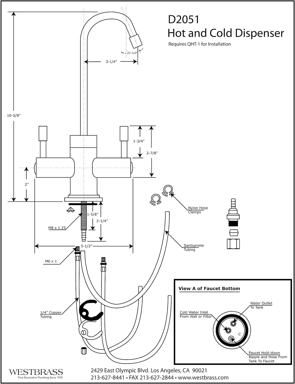 Westbrass DT1F2051-07 Contemporary 10-Inch Hot and Cold Faucet with HotMaster DigiHot Digital Tank System - Satin Nickel Finish for Kitchen, Office, or Home Water Dispenser