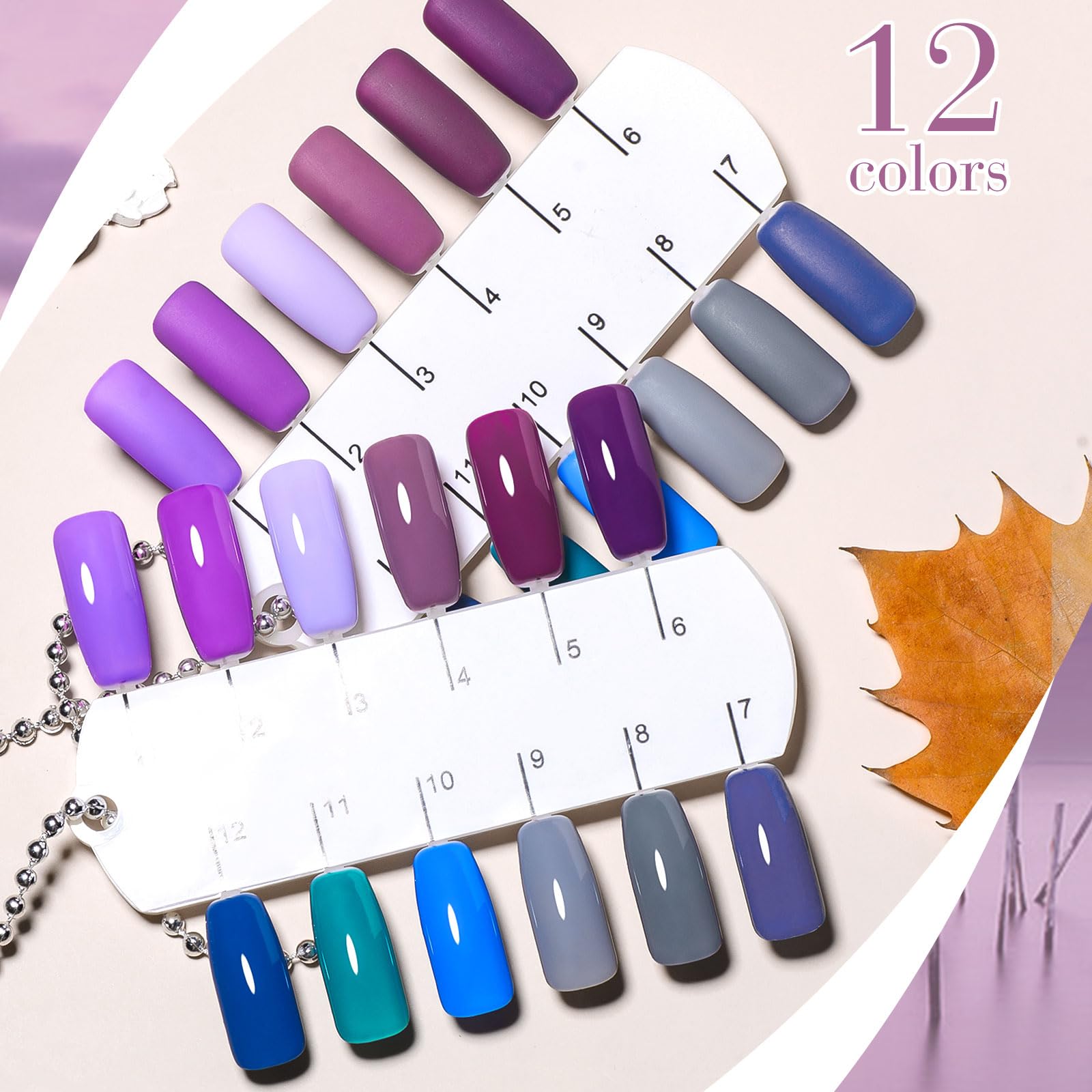 12pcs Soak Off UV LED Gel Nail Polish Set - Blue Purple Shimmer Nail Art Kit for Salon & Home Manicure | Long Lasting Gel Polish for Women | Perfect for Parties, Weddings & Special Occasions