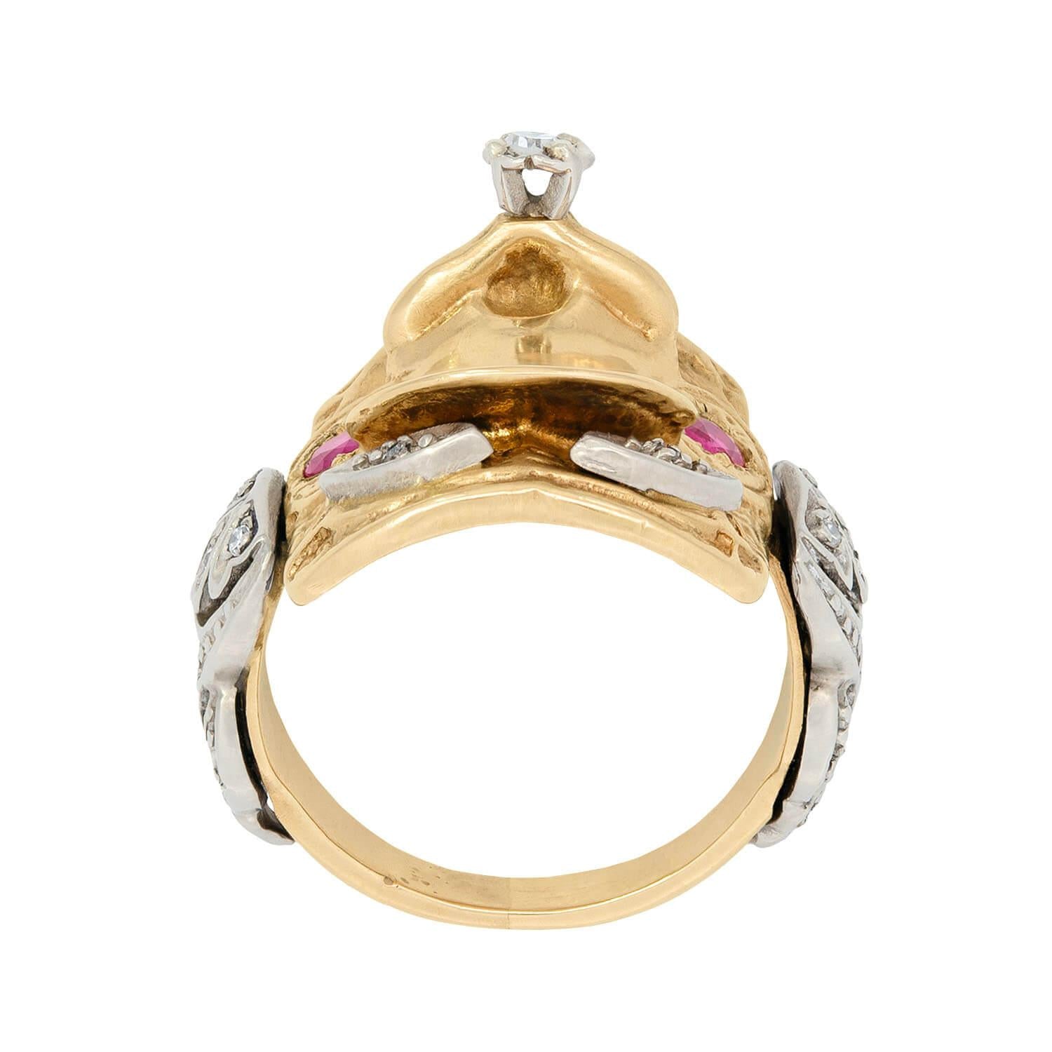 Vintage 14k Gold Mixed Metal Ruby & Diamond Saddle Ring for Women | Elegant Jewelry Gift for Anniversary, Valentine's Day & Special Occasions