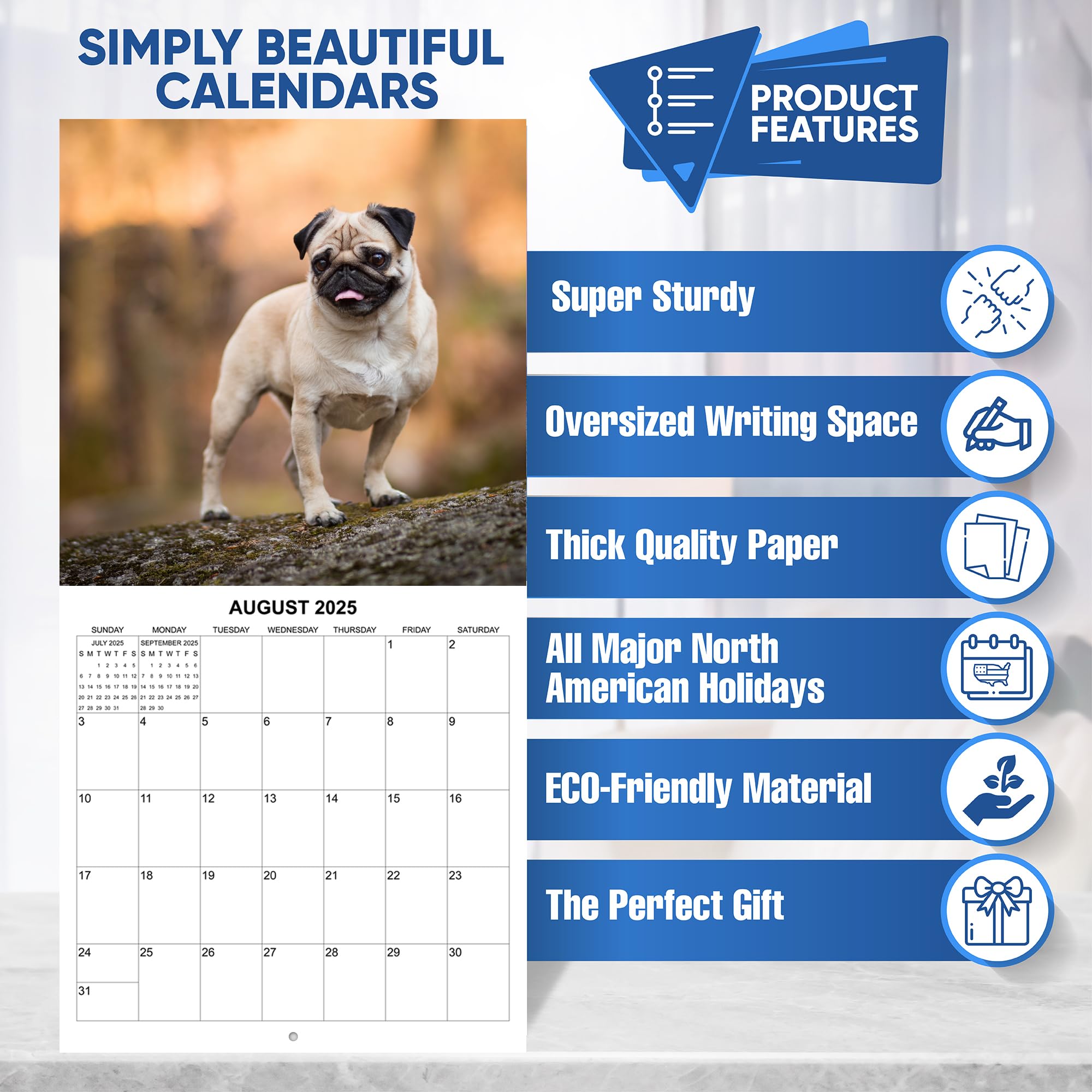 2025 Pugs Monthly Wall Calendar - 12