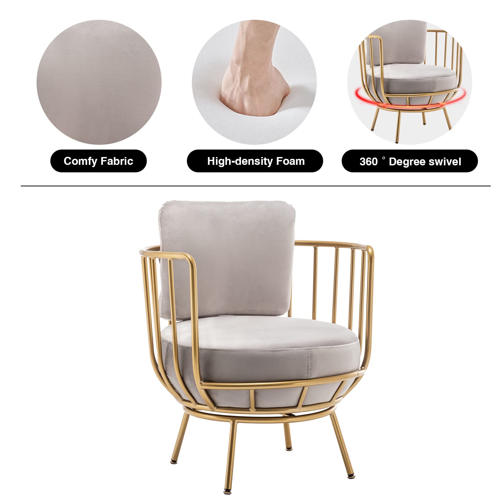 annjoe Modern Accent Swivel Barrel Chair with Round Arms & Sturdy Metal Legs - Perfect for Living Room, Bedroom, Office & Reading Nook