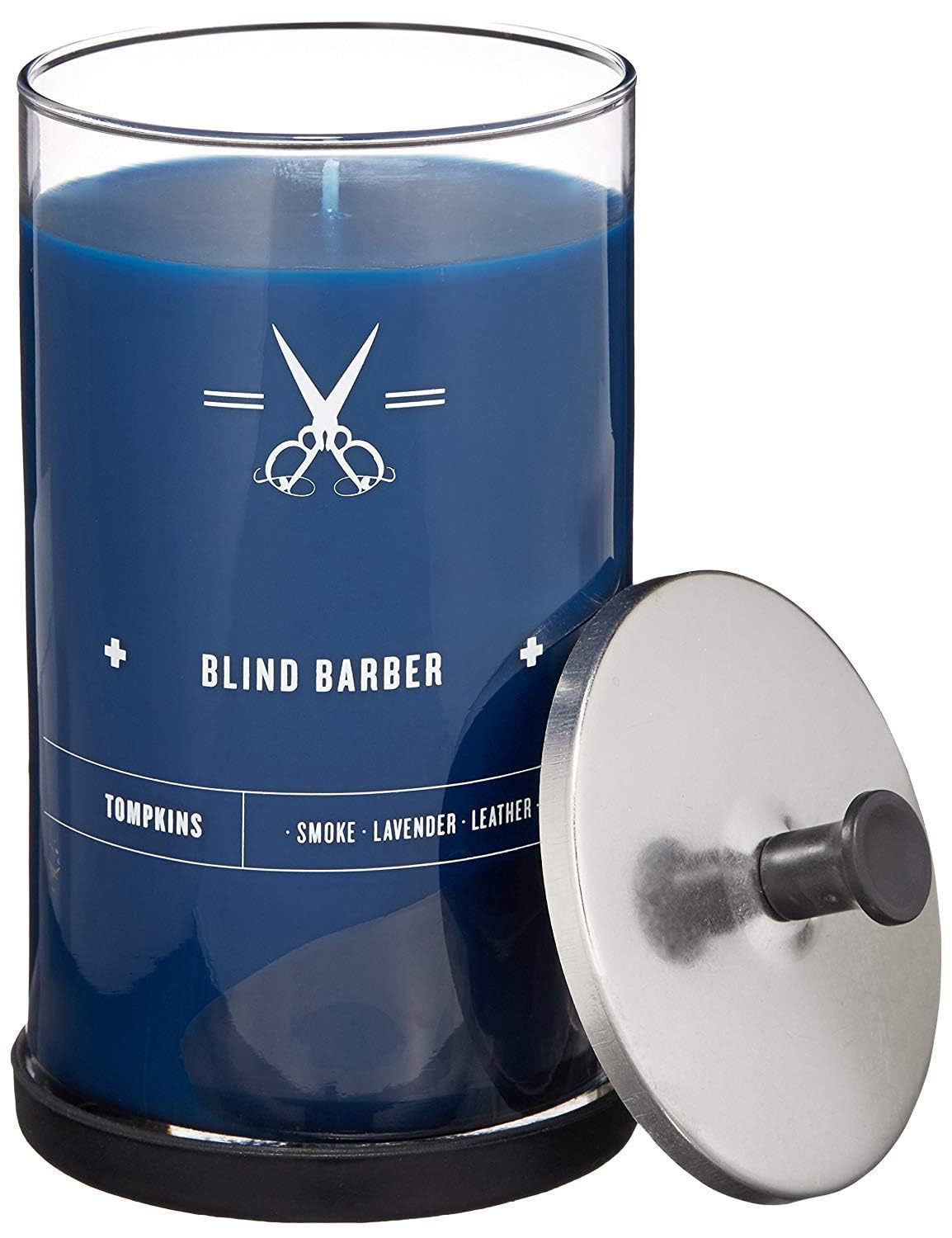 Blind Barber Tompkins Scented Candle - Premium Long-Lasting Soy Wax Candle for Men with Leather, Smoke & Lavender Fragrance - 23.6oz Barber-Style Glass Jar (100-Hour Burn Time) - Perfect for Home Decor, Gifts, Relaxation & Aromatherapy