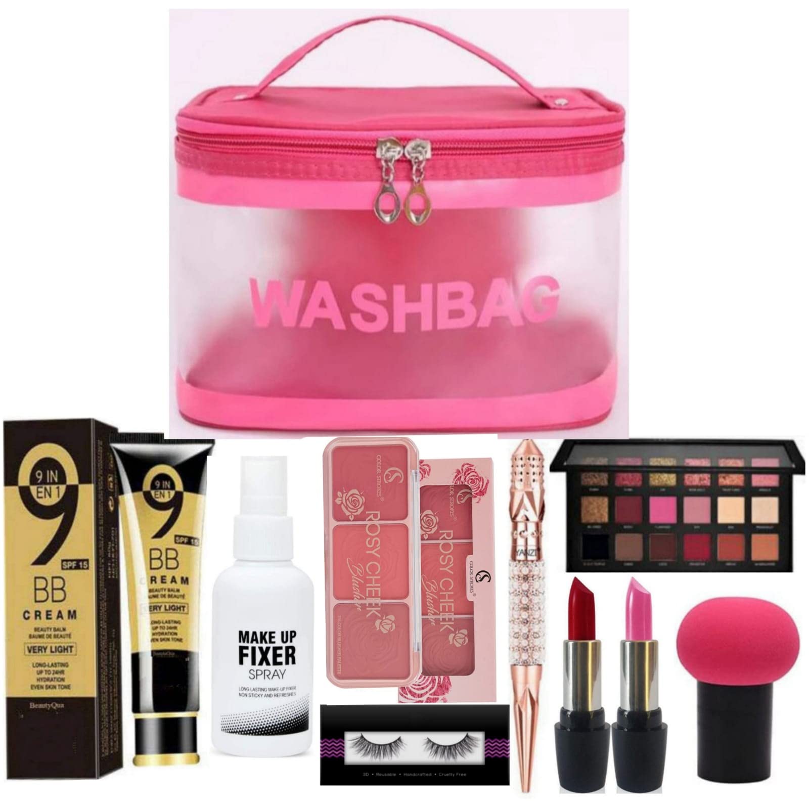 Professional COSMAC BB Cream Makeup Kit - Includes Fixer, Blusher, Eyelashes, Eyeliner, Eyeshadow, Blender, Lipstick & Storage Bag (10-Piece Set) for Daily Makeup, Travel & Professional Use