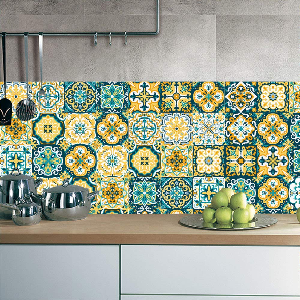 EELa Retro Baroque Tile Stickers - DIY 3D Wall & Floor Decals - Waterproof Non-Slip Vinyl Stickers (100cm x 20cm) for Kitchen Backsplash, Bathroom Decor & Home Renovation