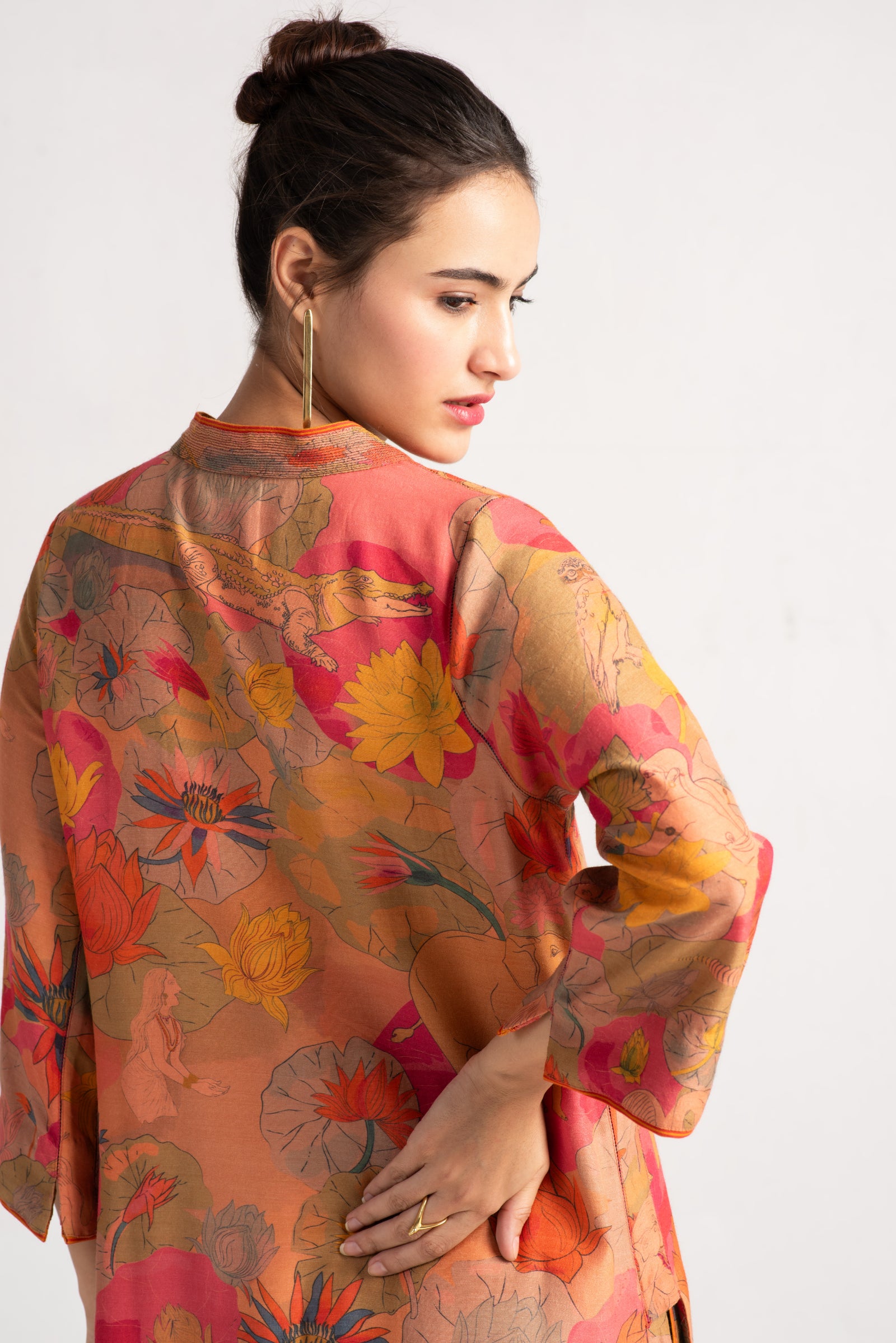 Elegant Damini Kurta in Muga Satin Grapefruit Color | Traditional Indian Women's Dress | Perfect for Festivals, Weddings & Cultural Events
