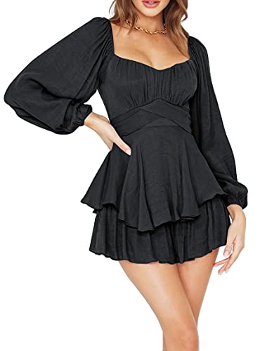 Sweetbei Women's Cowl Neck Sleeveless Ruffle Jumpsuit - Summer Casual Short Romper for Beach, Vacation & Outdoor Activities