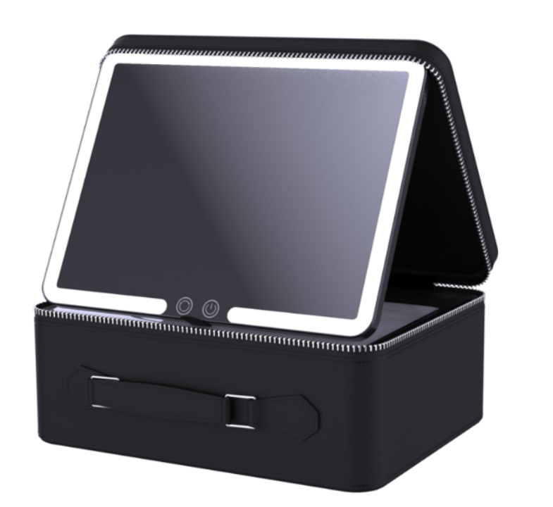 Black LED Mirror Cosmetic Bag - Portable Makeup Organizer for Travel, Home & On-the-Go Beauty Essentials