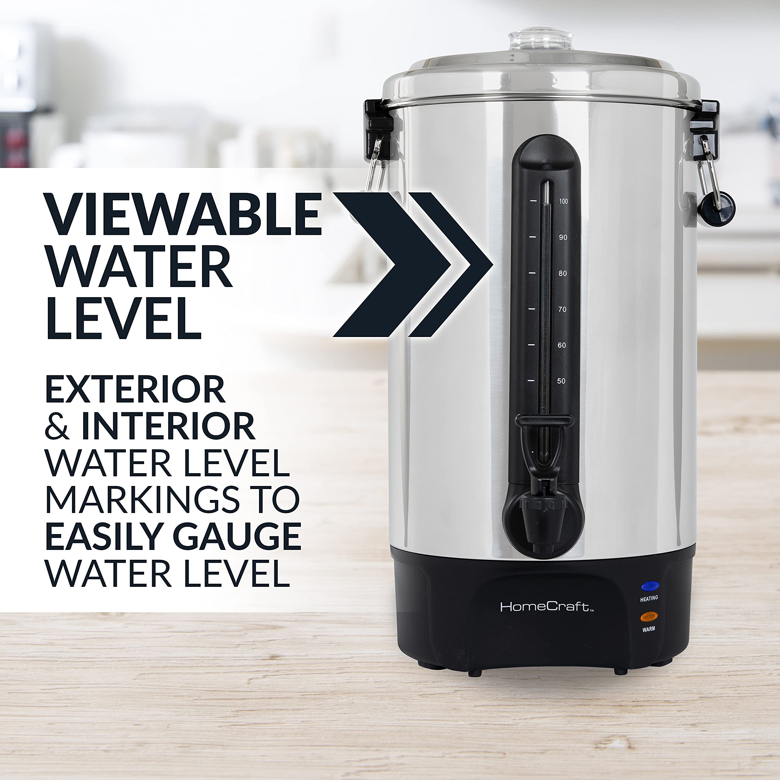 Homecraft 100-Cup Stainless Steel Coffee Urn & Hot Beverage Dispenser - Dripless Faucet, Fast Brewing - Perfect for Large Gatherings, Parties & Catering Events