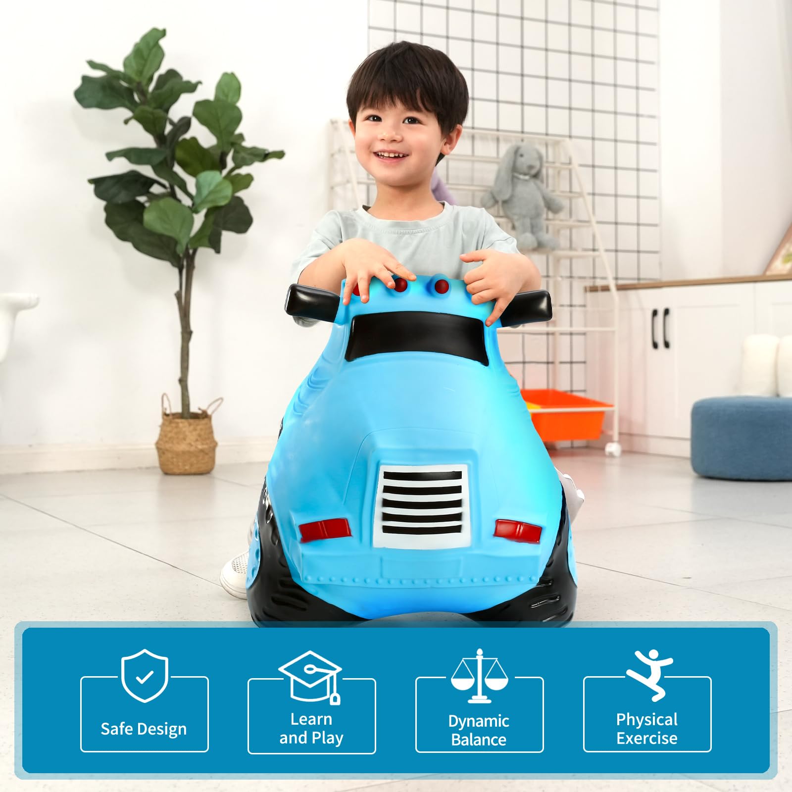 INPANY Inflatable Bouncy Ride-On Car Toy for Toddlers Age 2-4 | Boys Girls Birthday Gift | Outdoor Play & Indoor Educational Activity | Perfect for Backyard Fun, Birthday Parties & Preschool Playtime