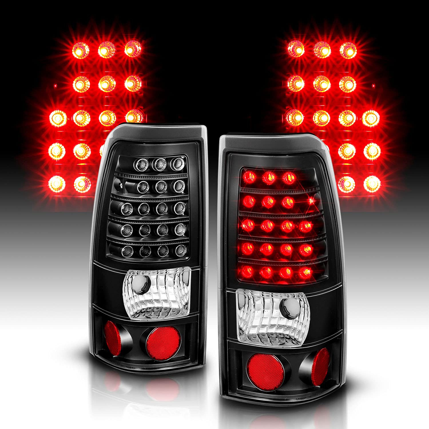 AmeriLite Black LED Replacement Brake Tail Lights Set for 1999-2002 Chevy Silverado & 1999-2006 GMC Sierra - Left & Right Side - Durable, Bright LED Lights for Enhanced Safety - Perfect for Night Driving, Off-Roading, and Towing