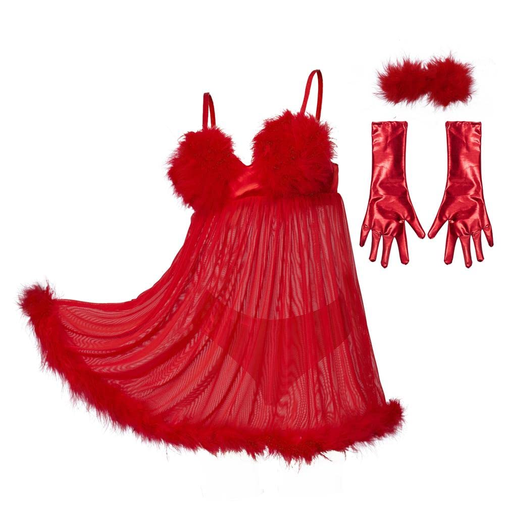 Austin Powers Fembot Halloween Costume for Women - Sexy Pink Feather Lingerie Dress Set for Cosplay, Party & Boudoir Photography