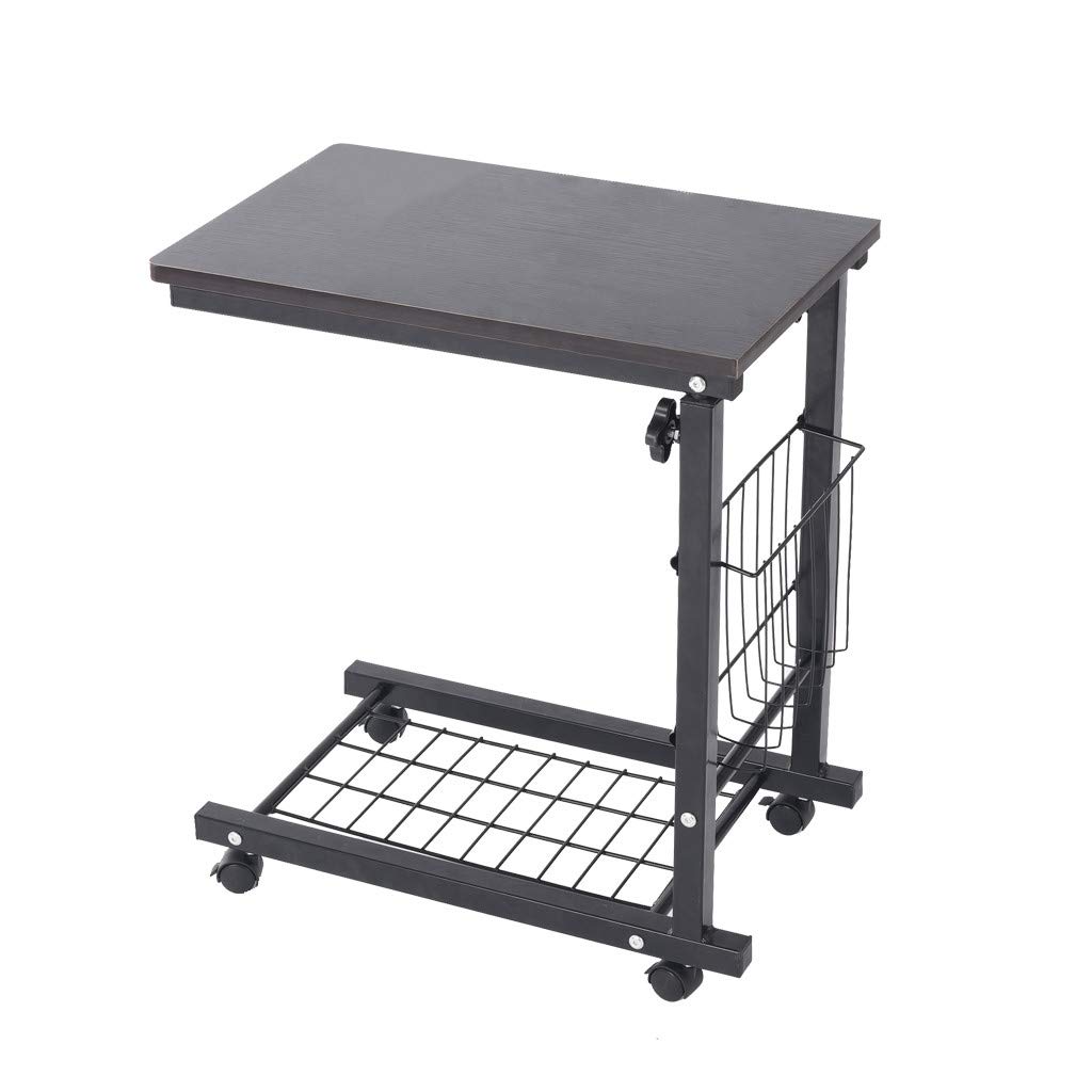 Height Adjustable Mobile Sofa Side Table with Wheels - Rolling Laptop Desk for Small Spaces, Overbed Table, Coffee Tray & Snack Stand - Black | Perfect for Living Room, Bedroom & Home Office Use