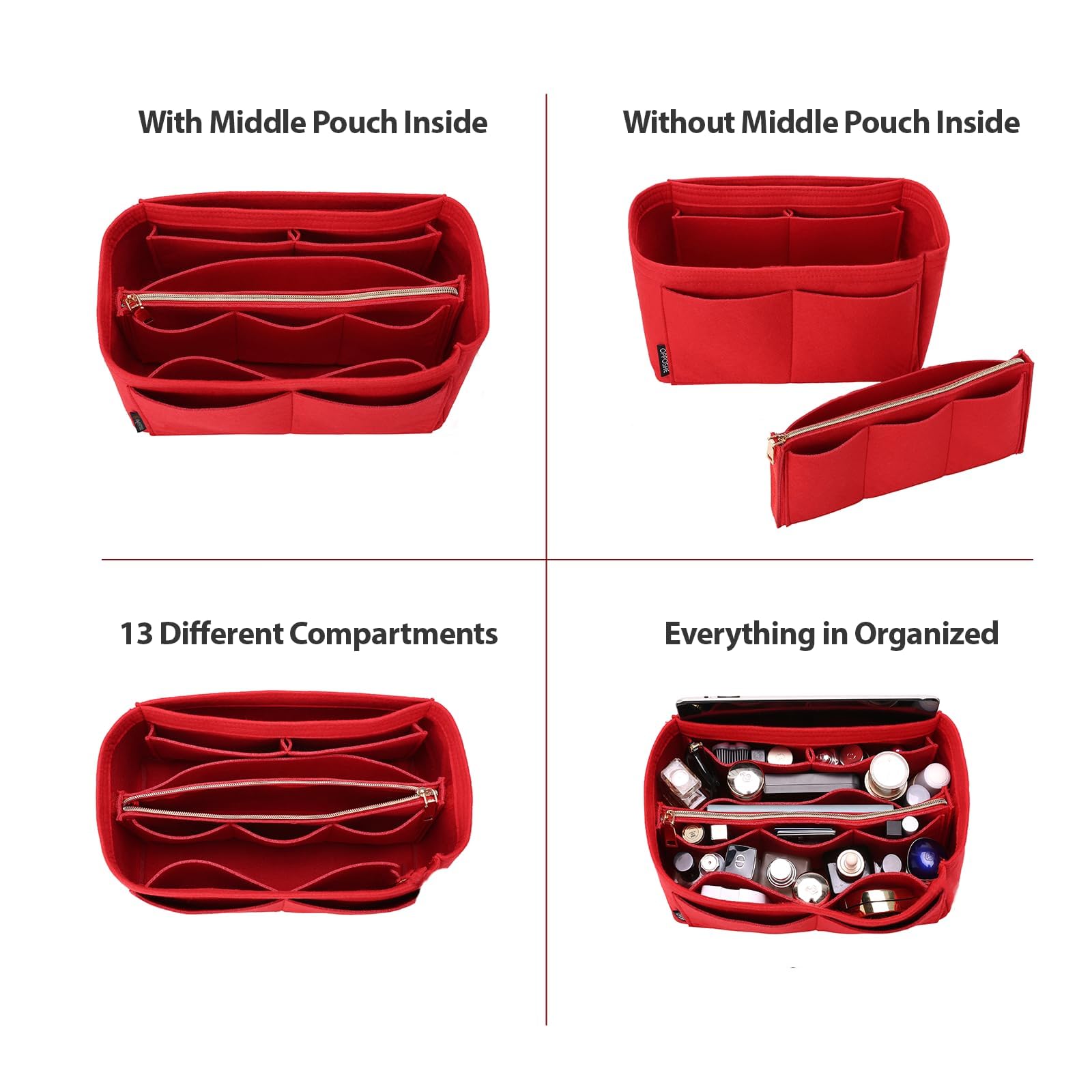 OMYSTYLE Felt Purse Organizer Insert - 5 Sizes Handbag Divider for Longchamp, Neverfull, Speedy & More | Tote Bag Organizer for Women | Perfect for Travel, Work & Daily Use