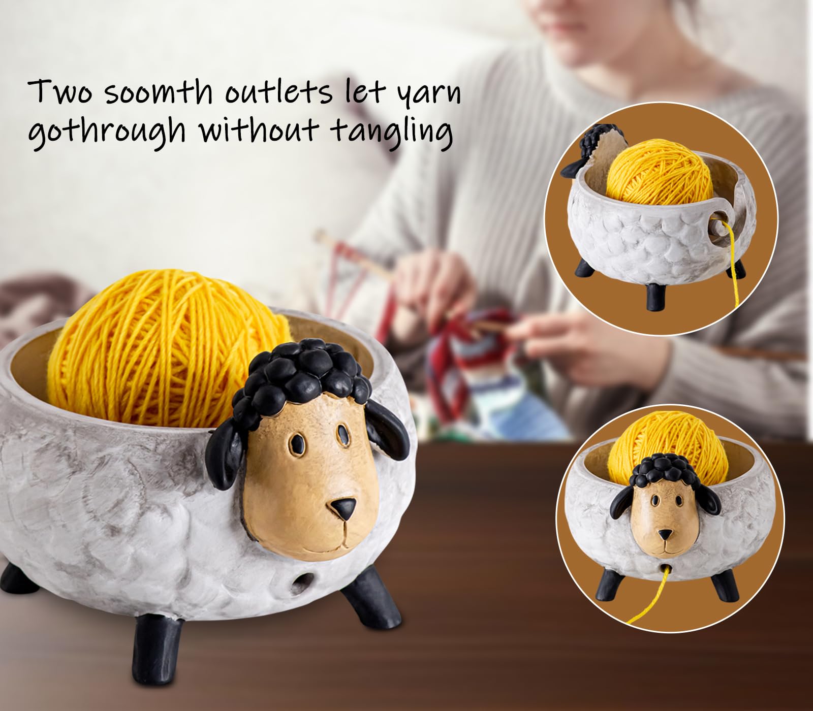 Premium Large Resin Yarn Bowl for Crocheting and Knitting - Durable Yarn Holder with Sheep Design - Perfect for Crafting, Home Decor, and Gift Giving
