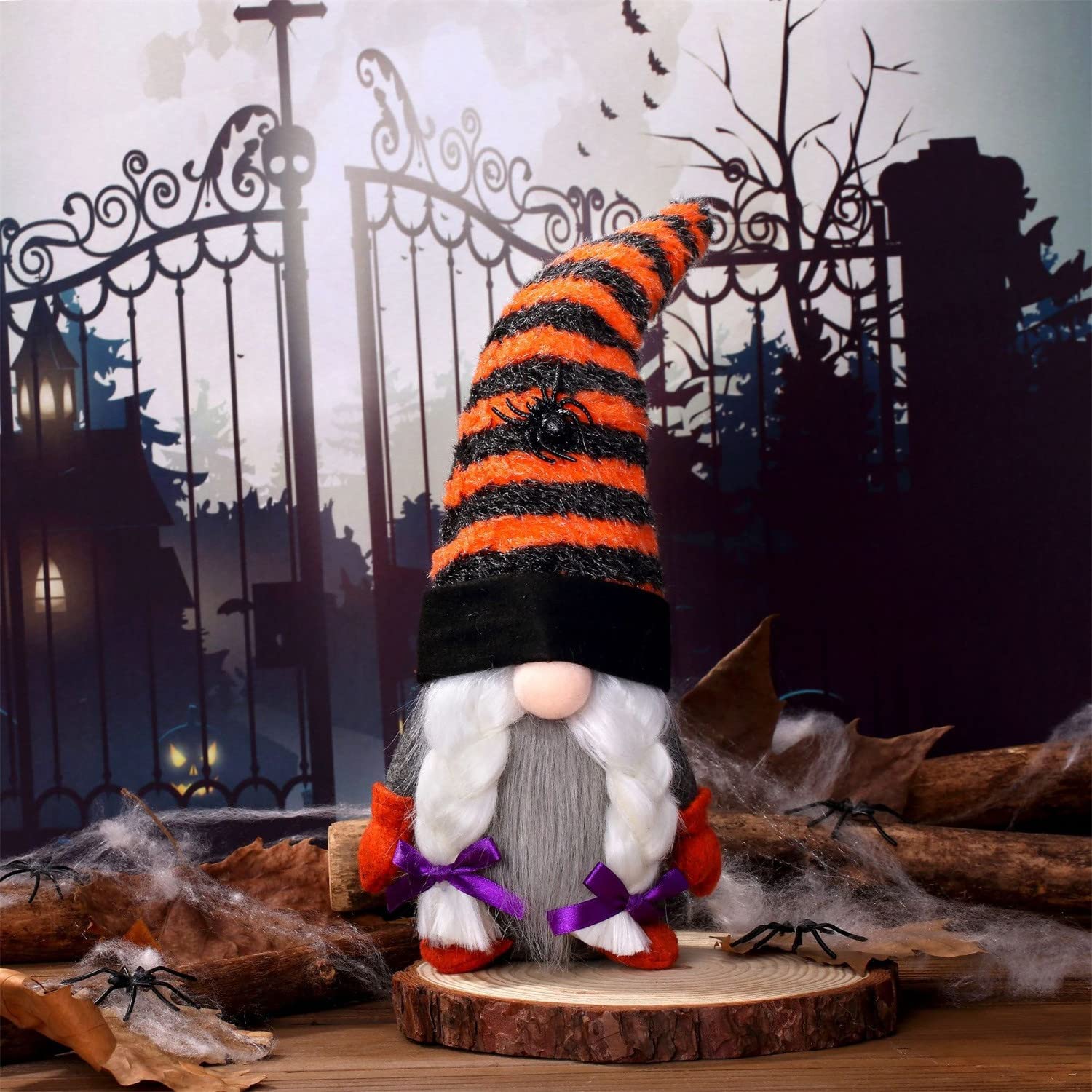 Handmade Halloween Gnomes Decor - Cute Faceless Plush Gnome Doll with Spider for Home & Party | Witch-Themed Seasonal Decorations - Perfect for Halloween Parties, Indoor Decor, and Gift Giving