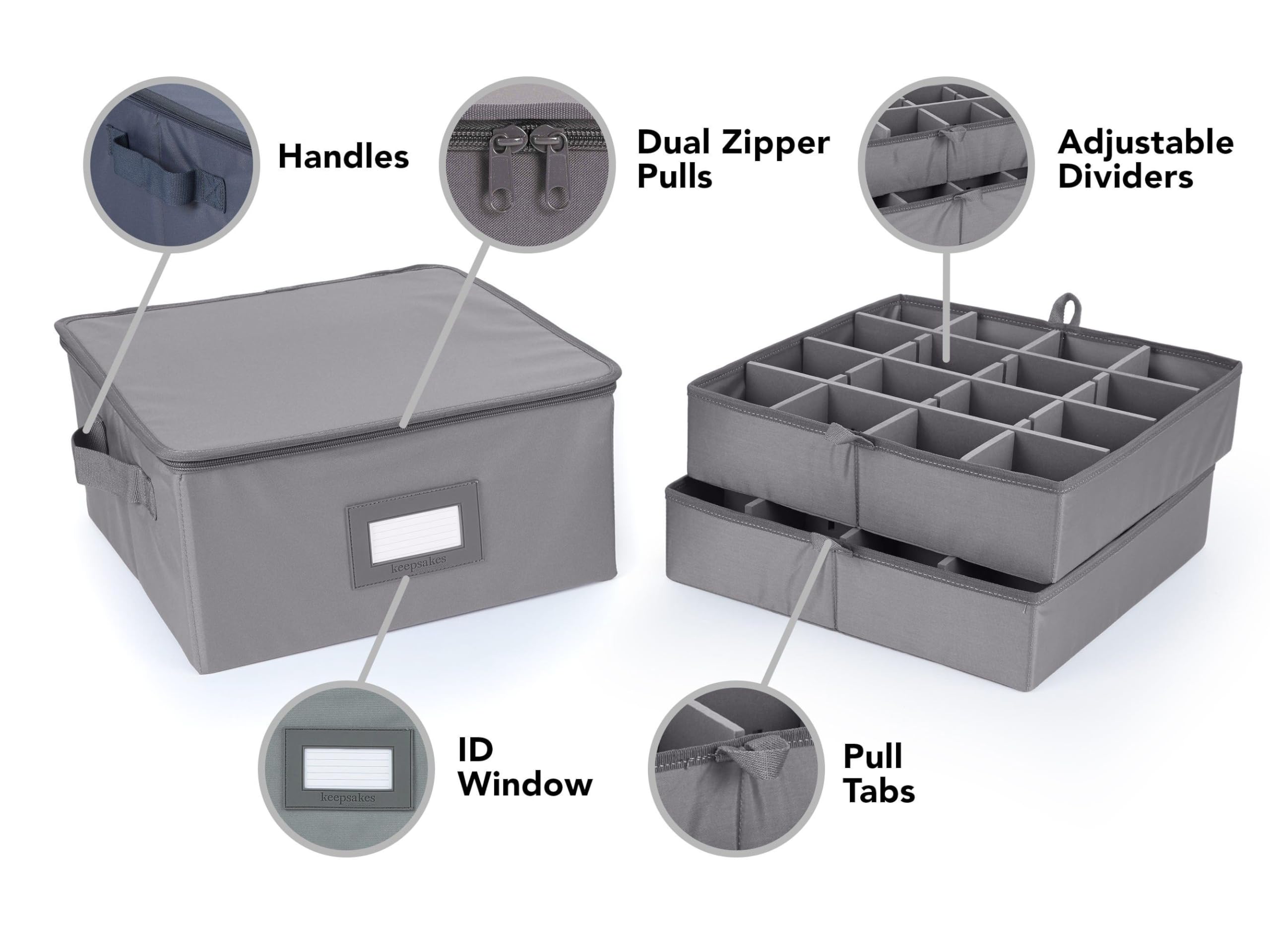 Covermates Keepsakes China Cups and Coffee Mugs Storage Box – Stackable Organizer with Reinforced Handles for Fine China Protection, Graphite Finish | Perfect for Kitchen, Dining Room & Display Cabinet Organization