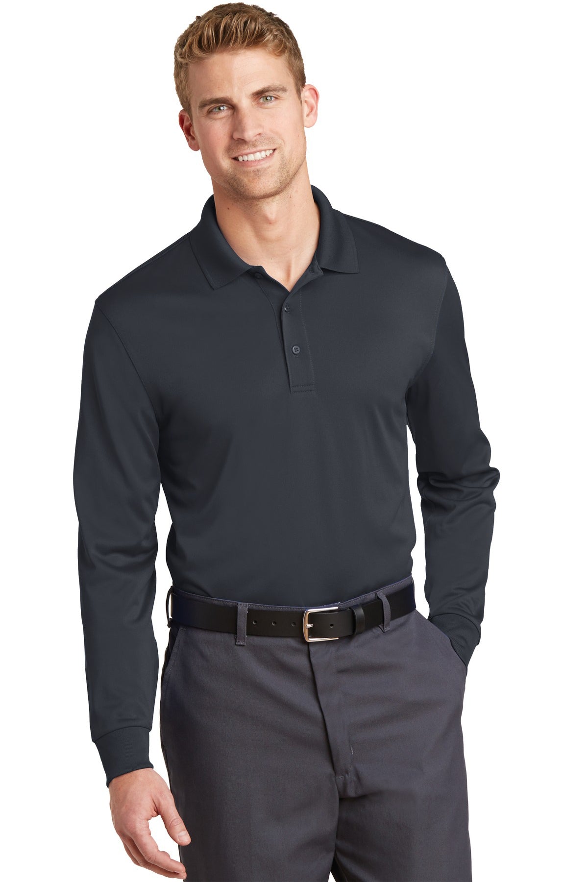 CornerStone Snag Proof Long Sleeve Polo Shirt for Men - Durable & Comfortable Charcoal Gray Workwear - Perfect for Office, Golf & Outdoor Activities