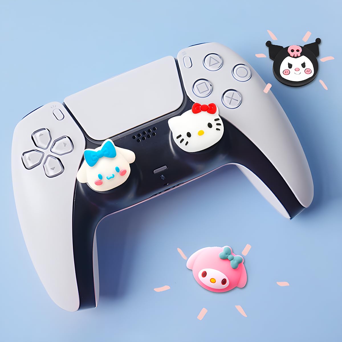 PERFECTSIGHT 4PCS Soft Rubber 3D Thumb Grip Caps for PlayStation 5/4, Xbox Series X/S, Xbox One, Switch PRO Controller & Steam Deck - Rabbit, Kitty, Dog Design Joystick Cover Set - Improve Gaming Comfort & Grip for Long Play Sessions
