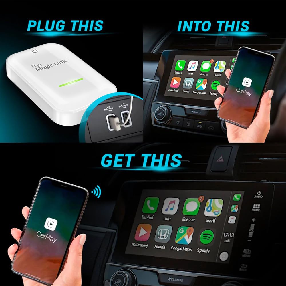 Original Wireless CarPlay Adapter - Magic Link Dongle for iPhone | Convert Wired to Wireless CarPlay | Seamless Wireless Control | Compatible with US Cars | White | Perfect for Commuting, Road Trips & Hands-Free Driving
