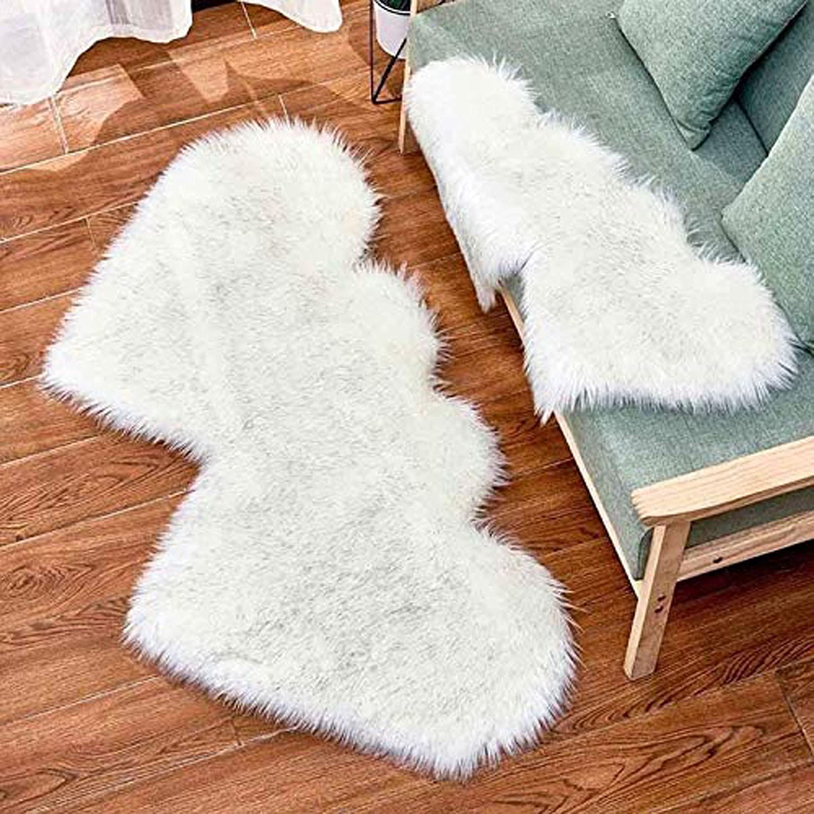 Modern Fluffy Faux Fur Area Rug 2'x4' - Anti-Skid Double Heart Plush Shaggy Carpet for Kids Bedroom, Nursery, Playroom - Soft Fuzzy Floor Mat (White, 24x47 Inches) - Perfect for Cozy Decor, Play Areas & Pet-Friendly Spaces