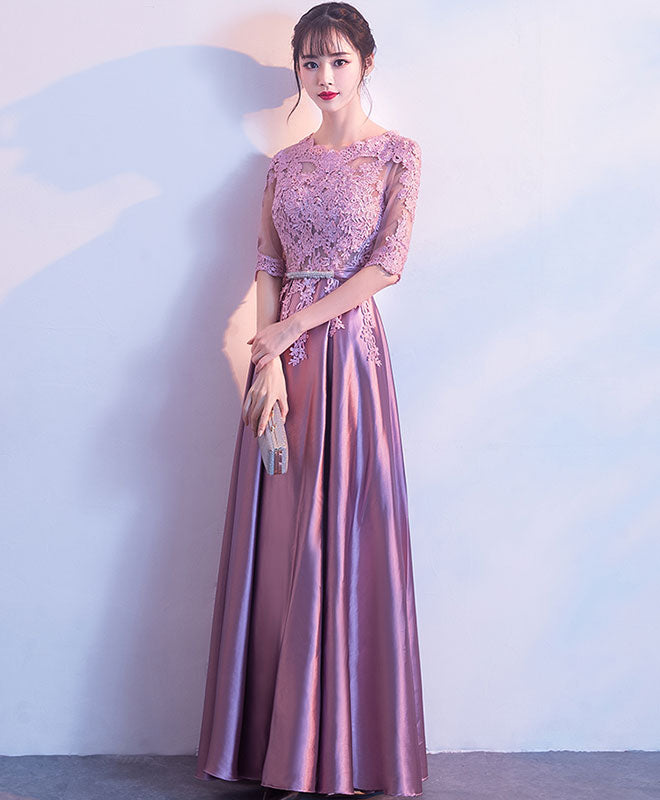Elegant Pink A-Line Lace Long Prom Dress & Bridesmaid Gown - Perfect for Formal Dances, Weddings, and Special Occasions
