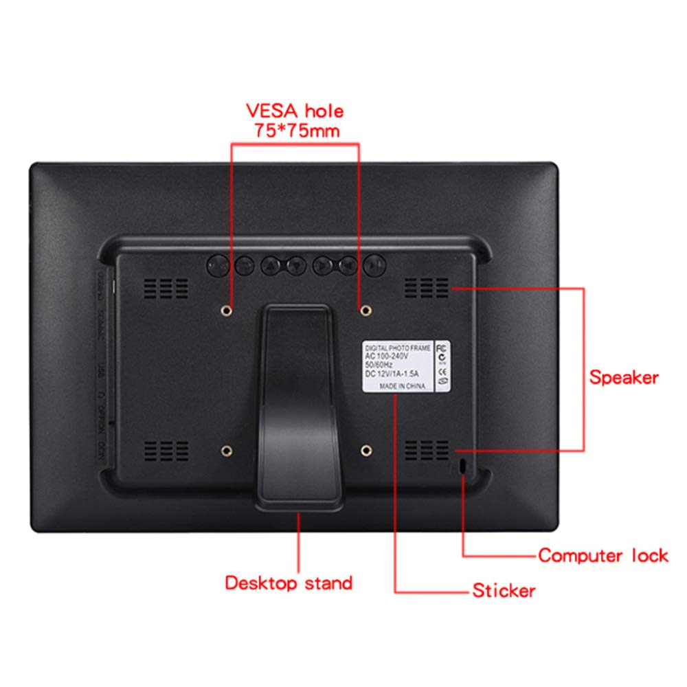 10 Inch Digital Photo Frame with 1024x600 Full HD IPS Display - Remote Control, Auto-Rotate, Calendar Clock, Timer, SD/USB Support - Perfect for Home, Office & Gift Giving