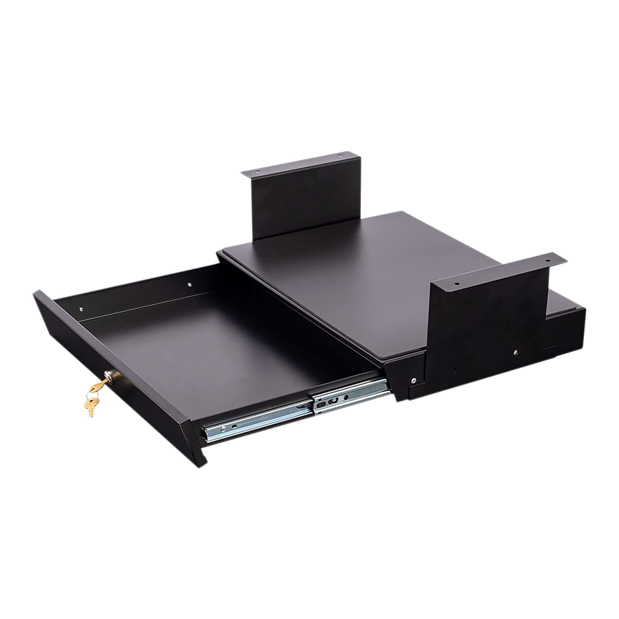 Under Desk Drawer Organizer - Lockable Sliding Storage Tray with Padded Laptop Shelf for Standing Desk (Black) - Perfect for Office, Home Workspace & Ergonomic Setup