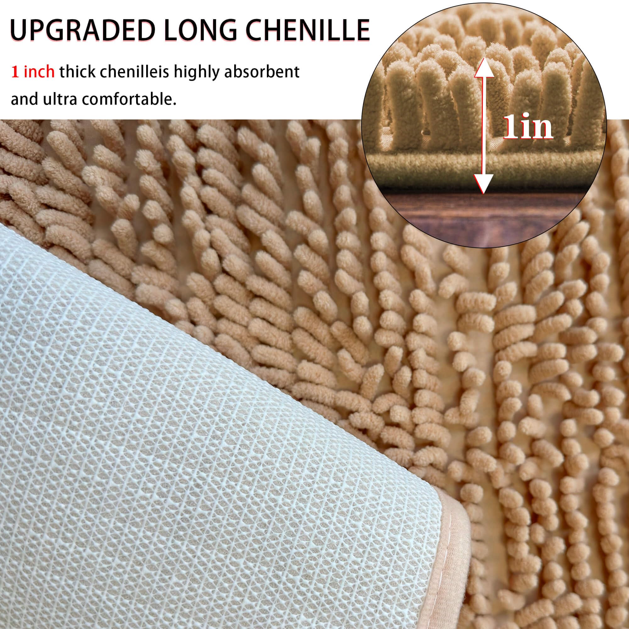 Eanpet Non-Slip Half Round Bath Mat - Ultra Soft Chenille Bathroom Rug, Water Absorbent Shower Mat for Kids, Quick Dry Washable Bath Floor Mat, Beige Semicircle Bathroom Rug (19.6