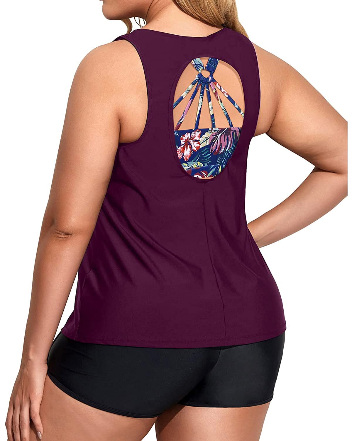 Holipick Women's Plus Size 3-Piece Tankini Swimsuits - Tummy Control Bathing Suit with Boy Shorts & Sports Bra Top - Flattering Swimwear for Beach, Pool & Vacation