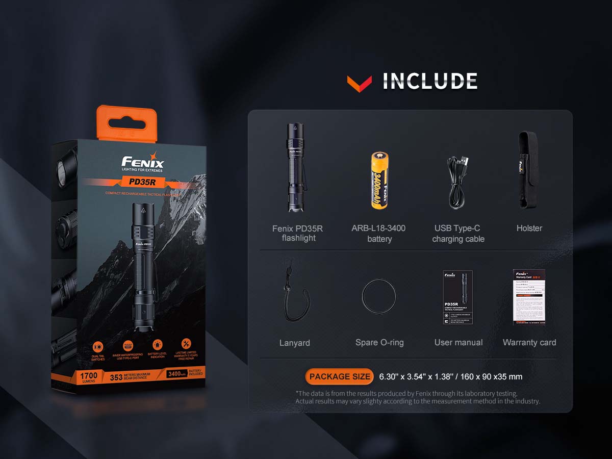 Fenix PD35R Rechargeable Tactical Flashlight with Custom Engraving - High Lumens LED Light for Camping, Hiking, Emergency & Outdoor Adventures
