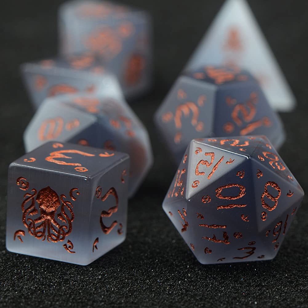 LANGWEI DND Dice Set - Grey Opal Polyhedral Dice for Dungeons & Dragons, D&D, TRPG & Tabletop RPG Games | Perfect for Gifts, Campaigns & Game Nights