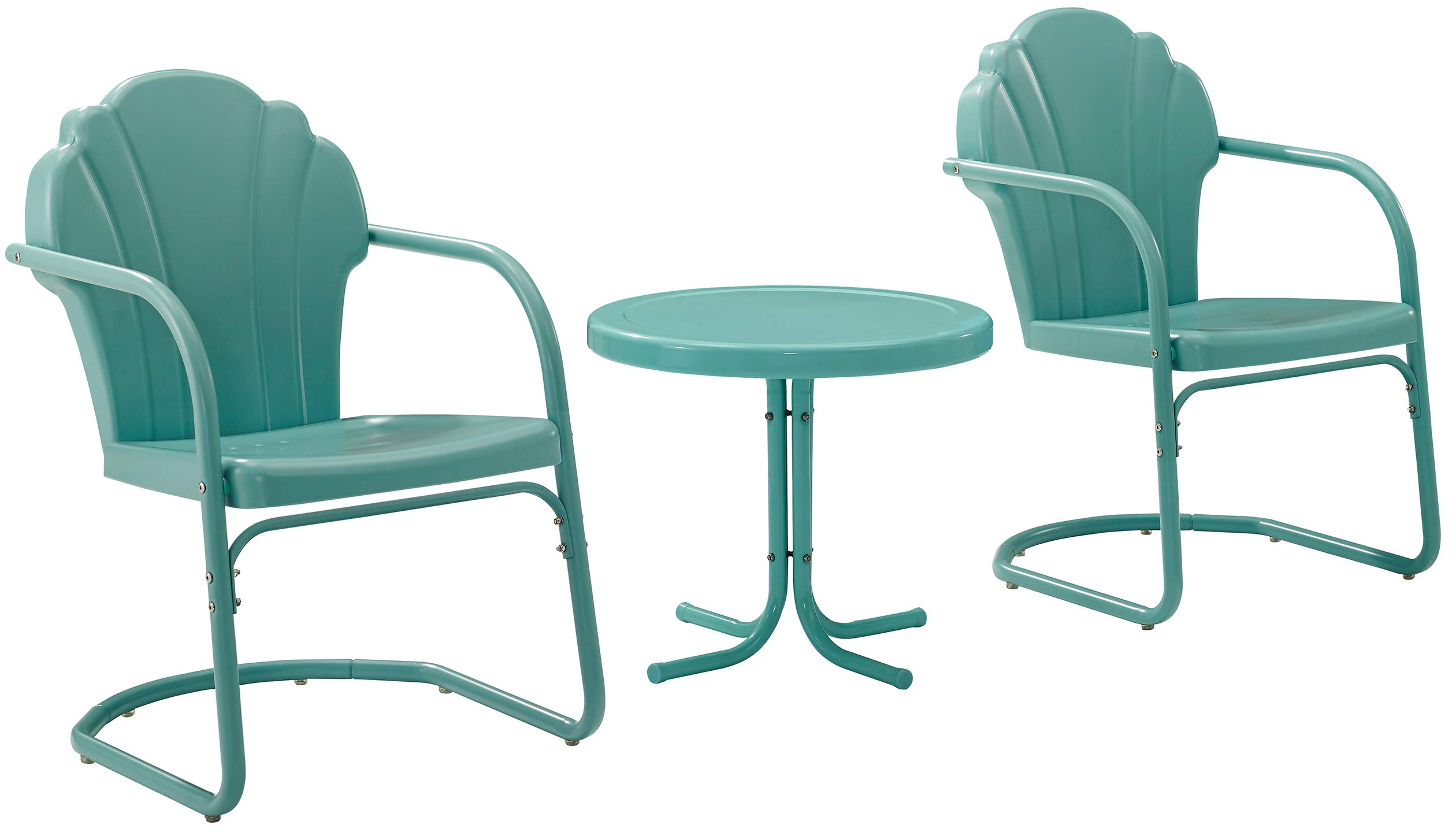 Crosley Furniture Tulip 3-Piece Outdoor Bistro Set - Retro Metal Patio Chairs and Side Table in Blue - Perfect for Garden, Balcony, and Poolside Relaxation