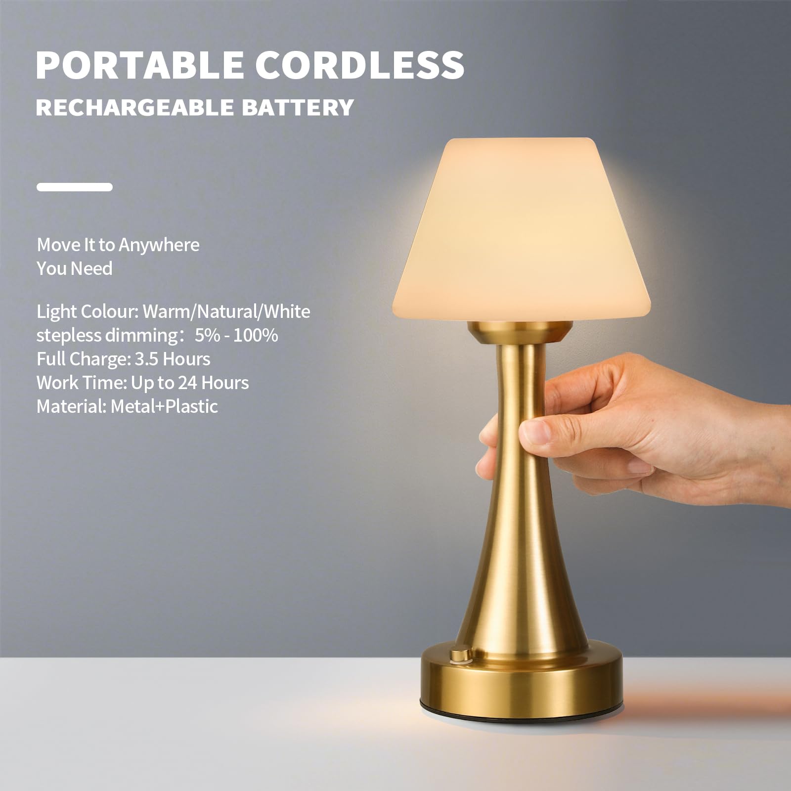 Rechargeable LED Table Lamp - Cordless, Touch Dimmable Desk Light with Stepless Brightness Control | Portable Night Light for Home, Office, Bar, Restaurant, Camping & Outdoor Use