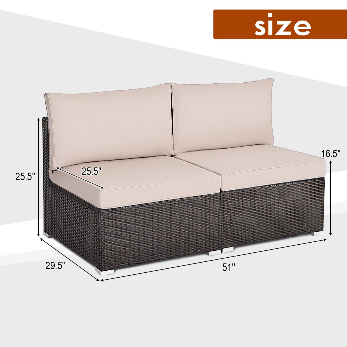 Tangkula 2-Piece Outdoor Wicker Armless Sofa Set with Thick Cushions - Patio Rattan Sectional Furniture for Balcony, Garden, Poolside & Backyard Relaxation (Black)