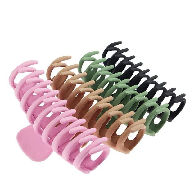 SETTER 4 Inch Big Hair Claw Clips for Women - Non-Slip Large Hair Clips for Thin & Thick Hair - Strong Hold Barrettes for Ponytail, Bun & Updo Hairstyles - 4 Colors (4 Pack) - Perfect for Work, Gym & Everyday Use