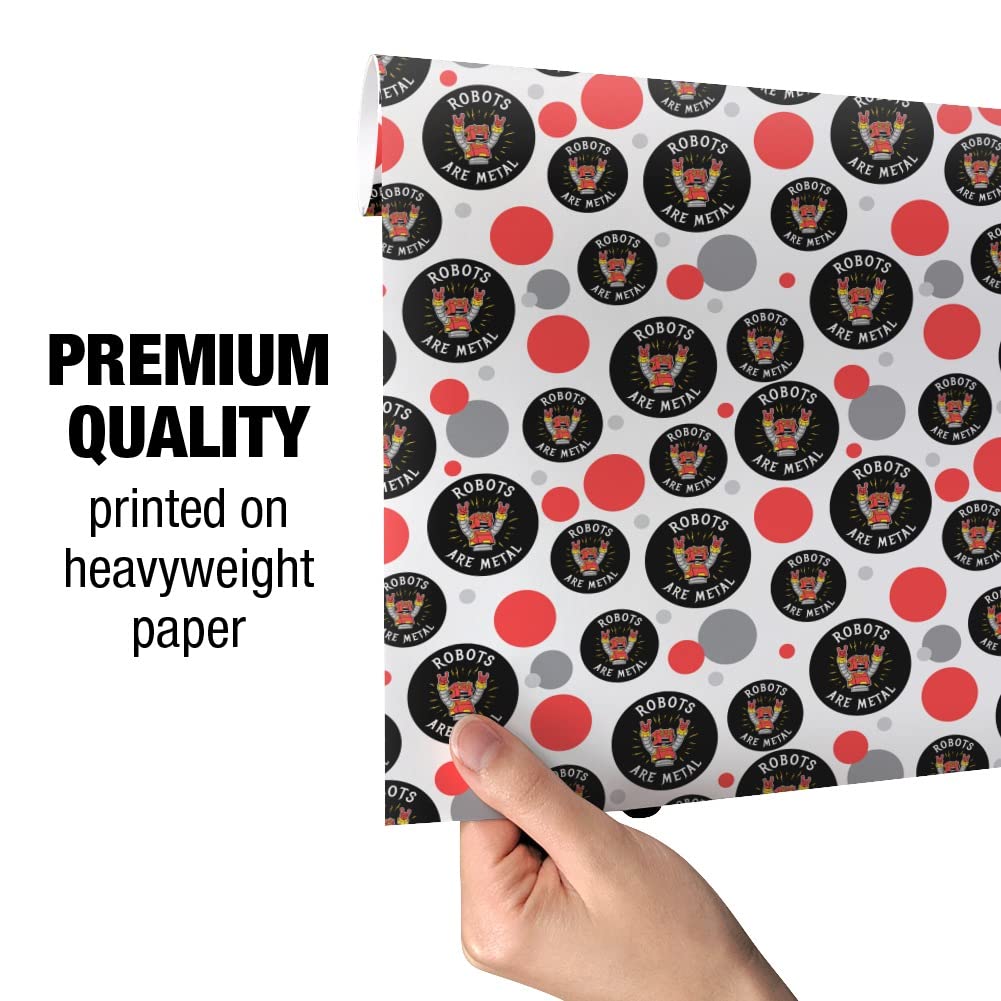 Robots Metal Rock Funny Humor Gift Wrap Paper Roll - Perfect for Birthday, Christmas Gifts & Party Decorations