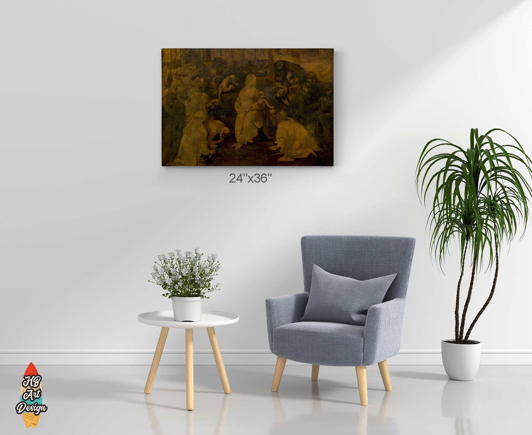 Leonardo Da Vinci Adoration of the Magi Canvas Wall Art Print - Renaissance Classic Oil Painting Masterpiece - Fine Art Home Decor for Living Room, Bedroom & Office - Ready to Hang 24x36 - Perfect for Art Lovers & Renaissance Style Interior Design